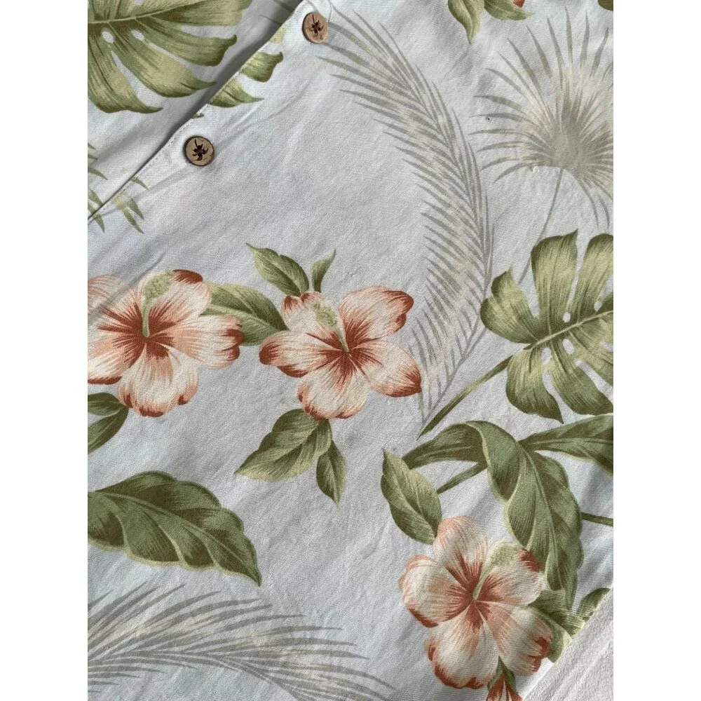 Caribbean Mens Tropical Hawaiian Floral Hibiscus Silk/Cotton Button Shirt Large - Picture 8 of 10